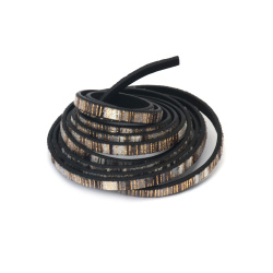 Artificial Leather and Textile Strip /  5x1.5 mm / ETHNO Motif, Colors: Black, Gray, White and Gold - 1.40 meters