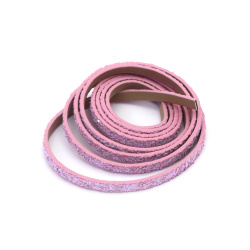 Artificial Leather Strip / 5x2 mm /  Pink Rainbow with Glitter Particles  - 1.20 meters