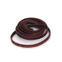 Artificial Leather Strap / 5x2 mm /  Brown Color with Glitter Particles - 1.20 meters