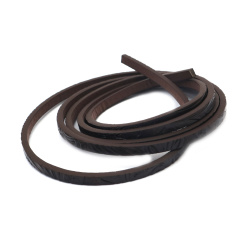 Faux Leather Strip / 5x3 mm /  Embossed Dark Brown Color - 1.20 meters