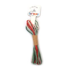 Frânghie de bumbac 3 mm multicoloră, alb iridescent, mentă, coral ~5 metri