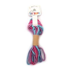Frânghie de bumbac 3 mm multicoloră iridescentă violet, roz, albastru deschis ~5 metri