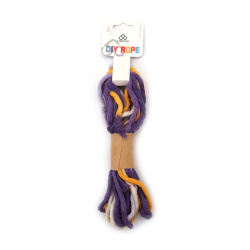 Frânghie de bumbac 4 mm tricoloră iridescentă alb, galben, violet ~5 metri