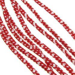 Round Braided String K / 2.5 mm / Red-White - 50 meters