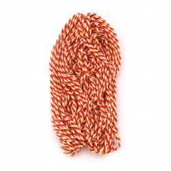 Tricolor Twisted Cord  / 4 mm /  White, Yellow, Red - 30 meters