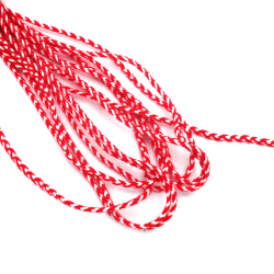 Polyester Braided Cord (V 151 Pan), 3 mm / Red-White - 30 meters