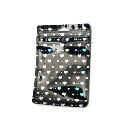 Black Cellophane Zip Bags 10.5x15 cm with Rainbow Hearts – Trendy, Durable & Eye-Catching Packaging, Set of 100