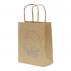 Gift Bag made of Craft Paper with Vintage Print / Camera, 25x20x10 cm