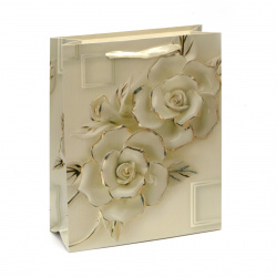 ASSORTED Cardboard Gift Bag with Flowers and Brocade, 320x260 mm