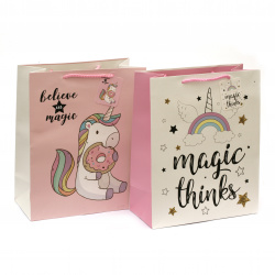 ASSORTED Cardboard Gift Bag / Unicorns, 26x32x12.5 cm 