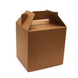 Кутия сгъваема с дръжка от гофриран крафт картон 19x16x19 см