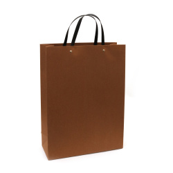 Kraft Cardboard Shopping Bag with Black Handles / 26x32x12 cm 
