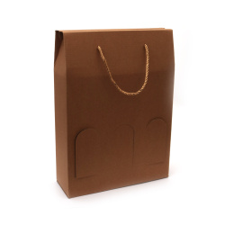 Folding Box with Handles from Corrugated Kraft Cardboard with Windows / 18.5x10x39 cm 