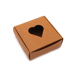 Folding Box made of Kraft Cardboard, Gift Bow with a Heart, Outer Size: 7.8x7.8x3 cm, Color: Natural Brown
