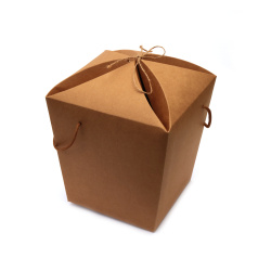 Folding Box made of Kraft Cardboard, Gift Bow with Handles and Twine, Outer Size: 20x20x20.5 cm, Color: Natural Brown