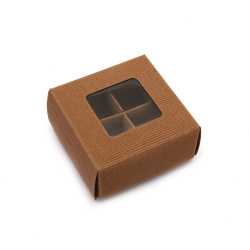 Folding box made of corrugated kraft cardboard 8x8x4 cm with PVC window and 4 compartments