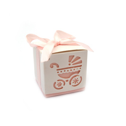 Кутия картонена сгъваема за бебе 6x6x6 см цвят розов