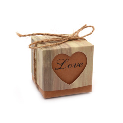 Cardboard Folding Gift Box with Twine, Heart & Love Letter Word, Outer Size: 5x5x5 cm, Perfect for Birthday, Wedding, Anniversary gifts
