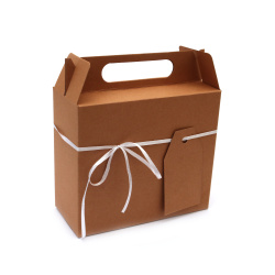 Kraft Cardboard Folding Box with a Ribbon / 14.5x6.5x16 cm 