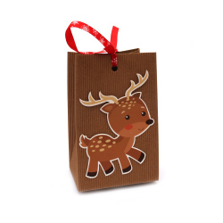 Christmas Gift Bag with Ribbon made of Corrugated Kraft Cardboard / 12x7x18.5 cm