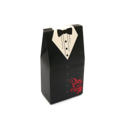 Cutie pliabila din carton 10x5x3cm pentru barbati culoare alb si negru cu papion