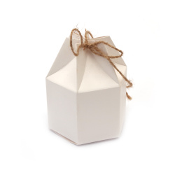 Kraft cardboard folding box 6.8x9.5cm white with twine