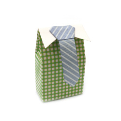 Folding Cardboard Box 12.5x7x4 cm for men color green check with tie