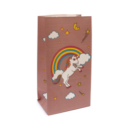 Paper gift bag with unicorn bottom 11.5x8x21 cm color pink with stickers