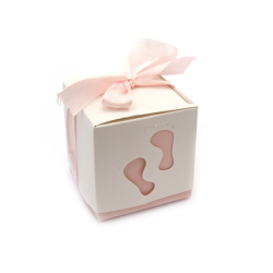 Cardboard Folding Box for baby with feets 6x6x6 cm color pink