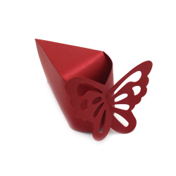 Cardboard box for Piece of cake with a butterfly 7x4x5 cm pearl burgundy - 1 piece