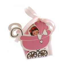 Cardboard box 6x5x7.8cm baby stroller 11.5x5x11cm folding color pink