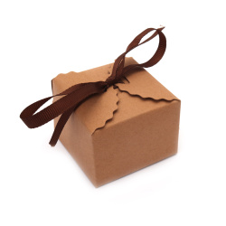 Cardboard kraft box foldable 6.5x6.5x4.5 cm with ribbon