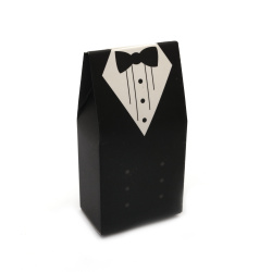 Cardboard folding box 10x5x3 cm for men color white and black with a bow tie