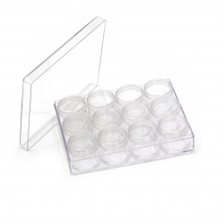 Column Plastic Bead Containers 16x12x4 cm with 12 cylindrical boxes