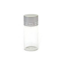 Glass jar, 22 x 50 mm, with silver metal lid