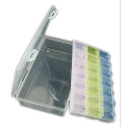Set of two plastic boxes - 22.4x12.8x5.5 cm with one compartment with lid and 21.5x12x2.5 cm with 21 compartments with separate lids