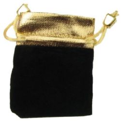 Торбичка за бижута 7x9 см кадифе черно със злато