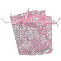 Organza Gift Bags 90x70 mm pink with silver