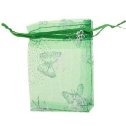Organza Gift Bags 90x70 mm green with silver