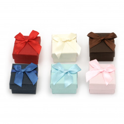 Cardboard Jewelry Gift Box with Ribbon, 50x50 mm, ASSORTED Colors