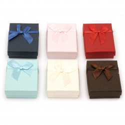 ASSORTED Colors Cardboard Jewelry Gift Box with Ribbon, 70x90 mm 