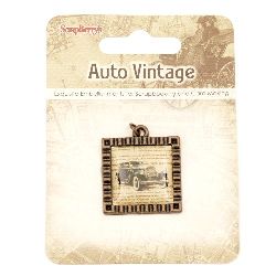 Square metal pendant 29x25x3 mm hole 2 mm color antique bronze Auto Vintage 1 piece