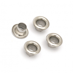 Capse / ailete din oțel pentru decor 8x4,5 mm gaură 4 mm culoare argintie Eyelets - 10 bucăți