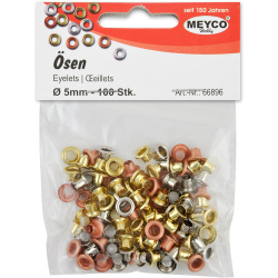 Капси/айлети метал за декорация MEYCO 5 мм микс мед сребро злато -100 броя