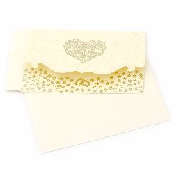 Κάρτα καρδιά και λουλούδια 190x125 mm κρέμα με τυπωμένο φάκελο