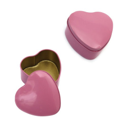 Кутия метална сърце 7.3x7.2x3.8 см цвят лилаво розов