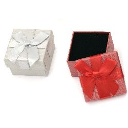 Luxury Cardboard Jewelry Gift Box with Satin Ribbon, 50x50 mm, ASSORTED