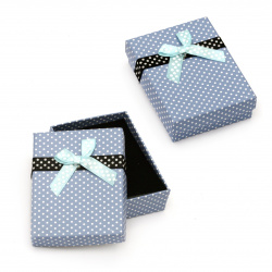 Cardboard Jewelry Box, with Satin Ribbons 70x90 mm blue with dots