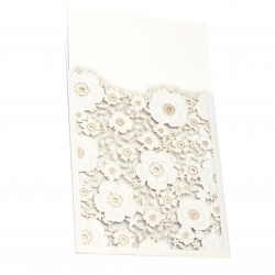 Картичка дантела цветя 185x125 мм цвят бял и злато с плик