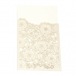Картичка дантела цветя 185x125 мм цвят слонова кост и злато с плик